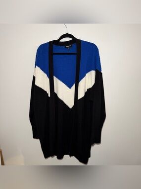 Express Blue, White & Black Open-Front Cardigan Size L
